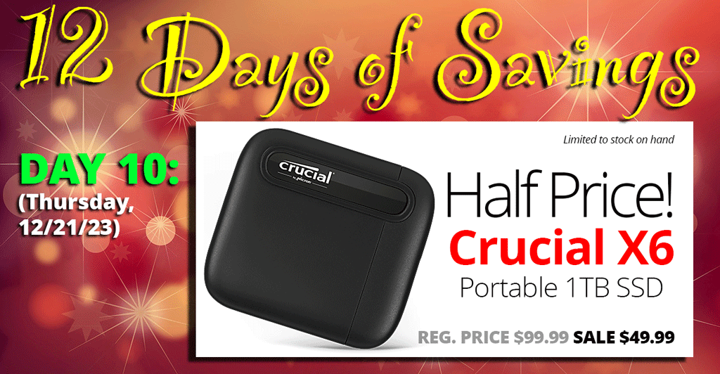 Half Price Crucial X6 Portable 1TB SSD (Solid State Drive)